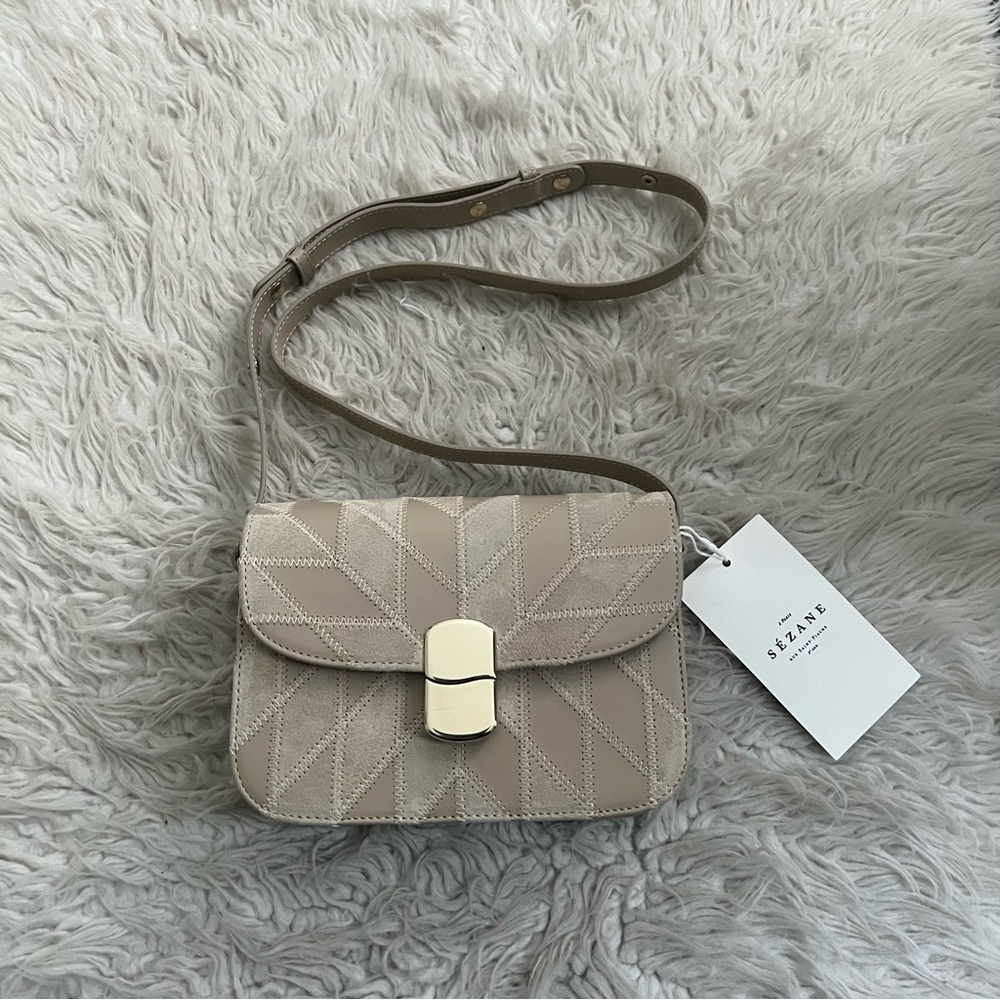 Sezane Milo Mini Classic Bag - Sand/Multicolored Patchwork